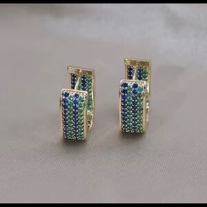Swarovski Gold Earrings with Blue and Green Crystals